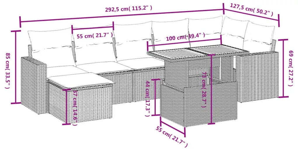 8 részes szürke polyrattan kerti ülőgarnitúra párnákkal