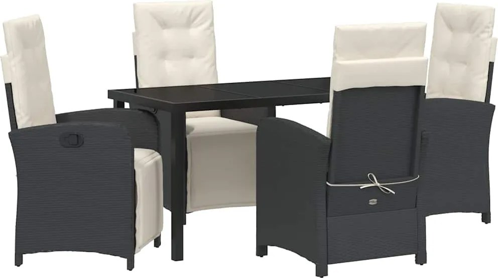 vidaXL Kert étkező szett párnával 5 pcs Fekete polirattan