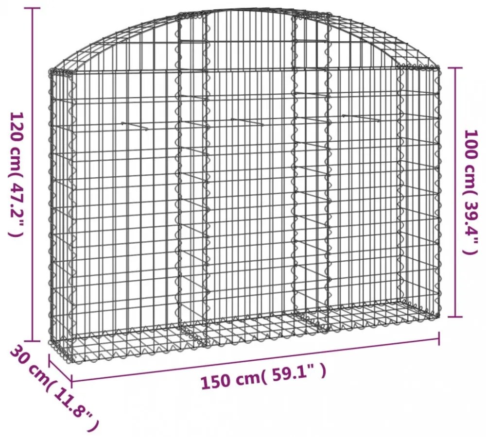 íves horganyzott vas gabion kosár 150x30x100/120 cm