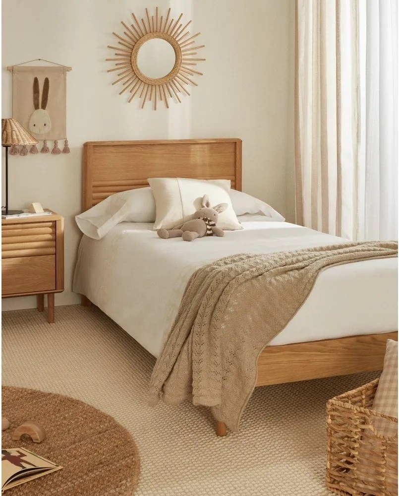 Natúr színű tölgyfa egyszemélyes ágy ágyráccsal 90x200 cm Lenon – Kave Home