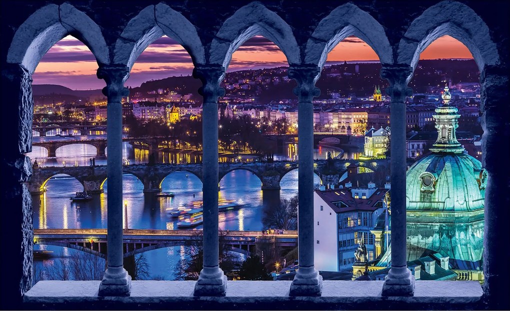 Fotótapéta Gótikus építészet és város naplementekor 200x140 +ragasztó