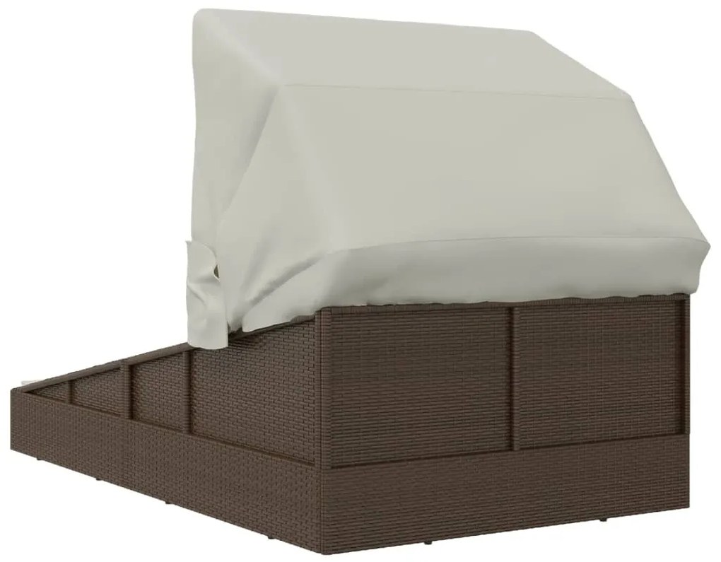 Barna polyrattan napozóágy összecsukható tetővel 200x114x128 cm