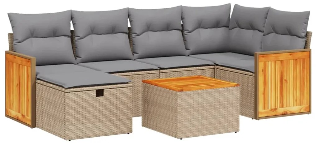 vidaXL 7 részes vegyes bézs polyrattan kerti ülőgarnitúra párnákkal