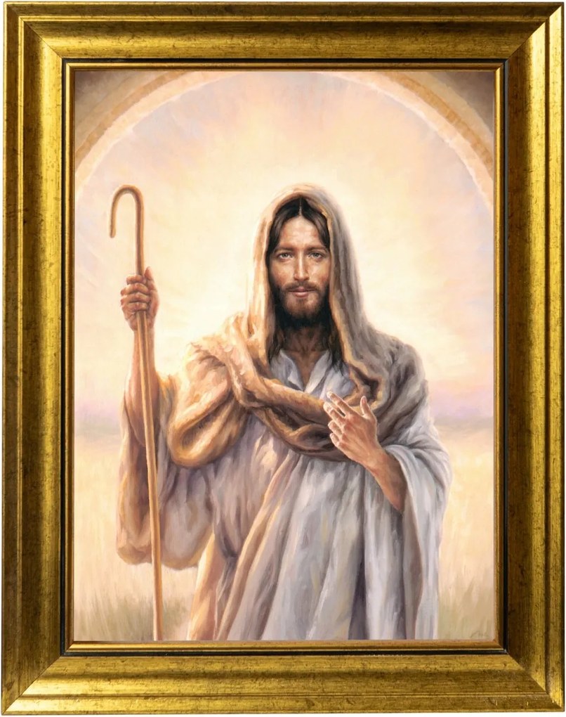 Jézus, A Jó Pásztor Vászonkép Arany Modern Keretben 30X40