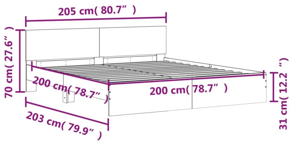 füstös tölgy színű ágykeret fejtámlával 200 x 200 cm