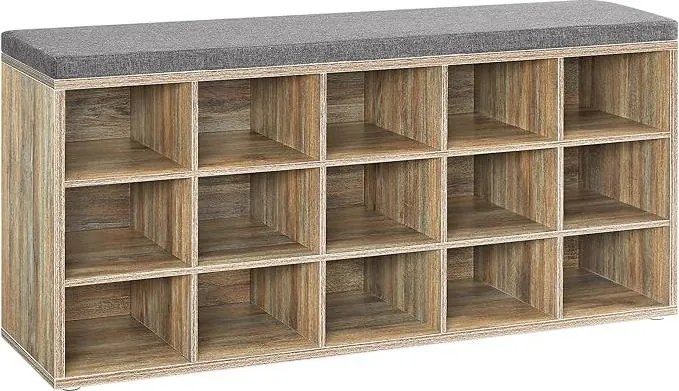 Cipőtartó pad, cipőpolc ülőfelülettel, 30×105×48 cm, türkizbarna–szürke