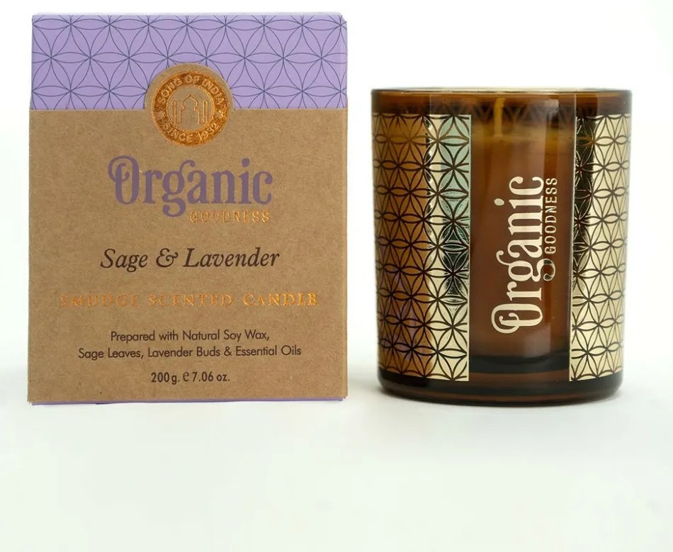 Szerves gyertya Sage & Lavender 200 g üvegbenaranyfóliával