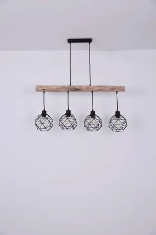 Globo 15416-4 Függeszték natúr fa és fekete fém kombinációval. LxBxH:850x180x1200, exkl. 4xE27 60W 230V