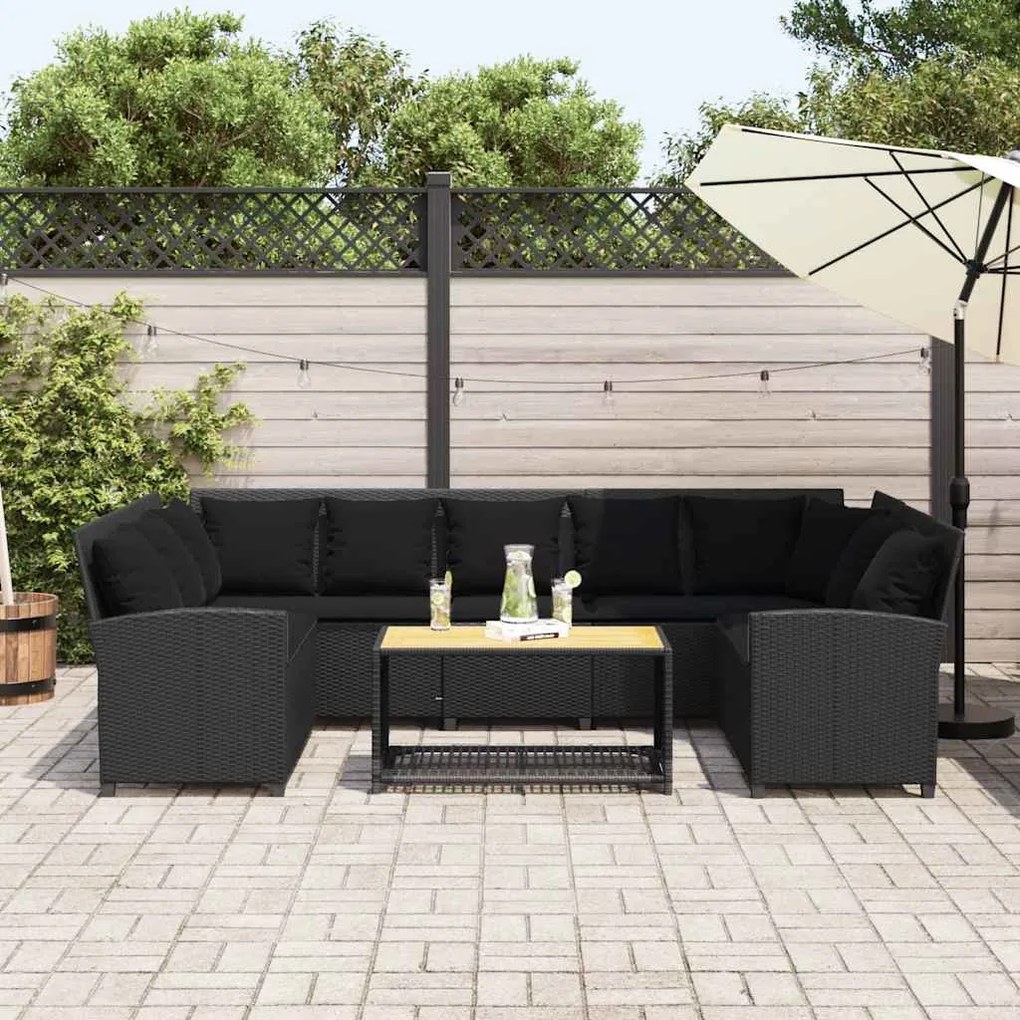 vidaXL fekete polyrattan kerti kanapé párnákkal