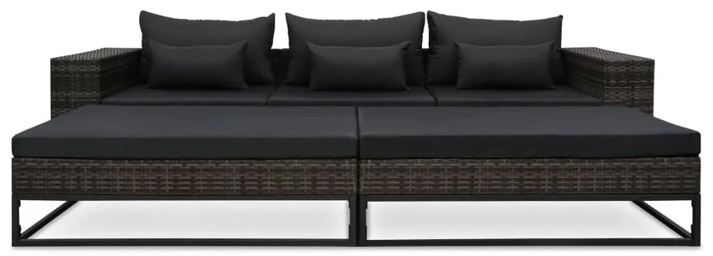 5 részes szürke polyrattan kerti bútorszett párnákkal