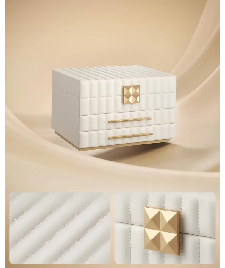 3 szintes ékszerdoboz tükörrel, ékszertartó 2 fiókkal, felhőfehér