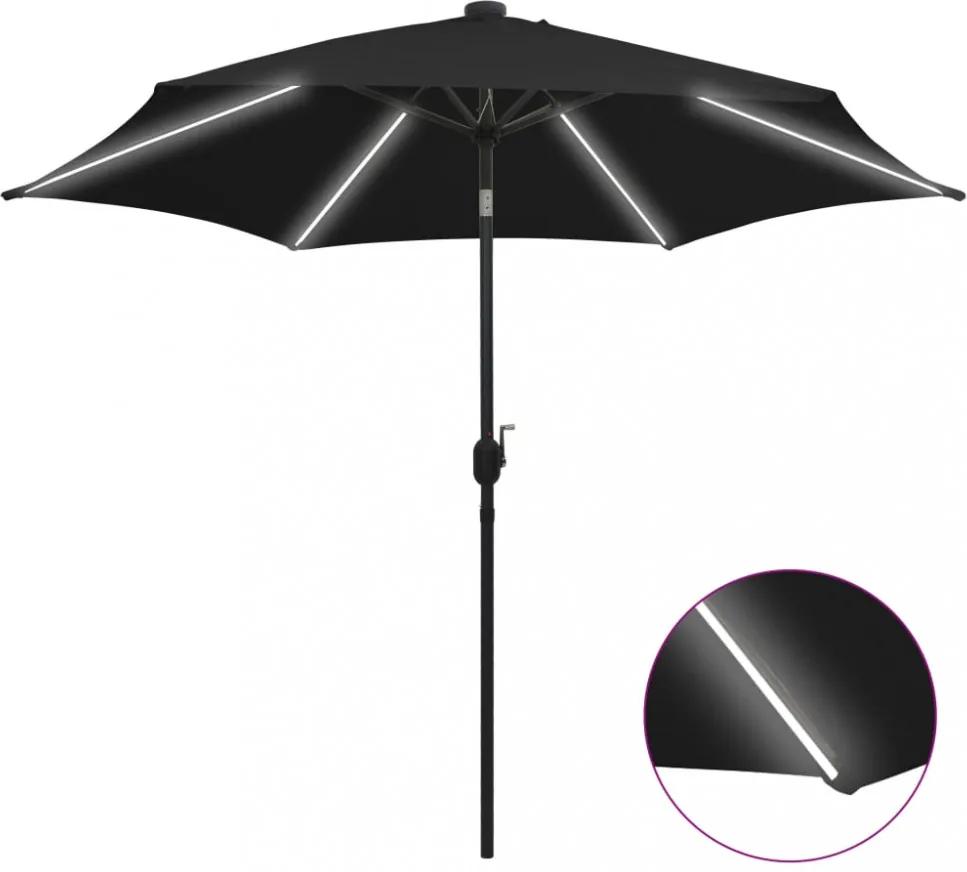 Fekete kültéri napernyő led fényekkel és alumíniumrúddal 300 cm
