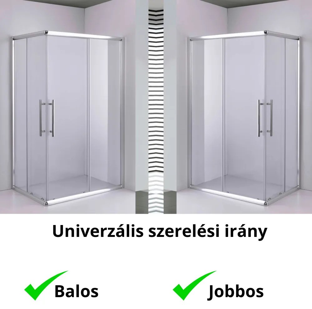 Stuxi Nizza 100x80 cm aszimmetrikus két tolóajtós zuhanykabin 6 mm vízlepergető biztonsági üveggel, króm elemekkel, 190 cm magas, zuhanytálcával és szifonnal