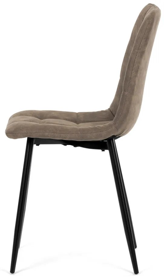 Scaun de sufragerie, material vintage maro închis, picioare metalice negre
