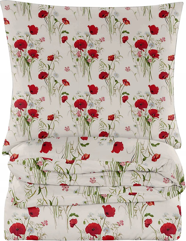 Ágyneműhuzat garnitúra 200x200 +2 Ágyneműhuzat 70X80 Fehér Pipacsok Virágokkal
