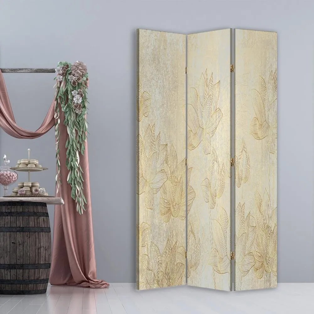 Gario Paraván Arany virágok Méret: 180 x 170 cm, Kivitelezés: Forgó paraván 360°
