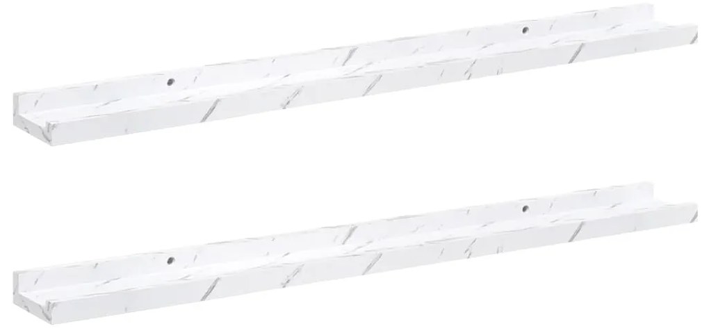 Falpolc polcokkal 2 pcs Fehér márvány 80 x 9 x 3 cm Faanyag