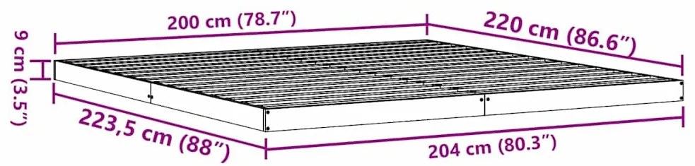 Földi ágykeret Természetes 200 x 220 cm Tömör fenyőfa