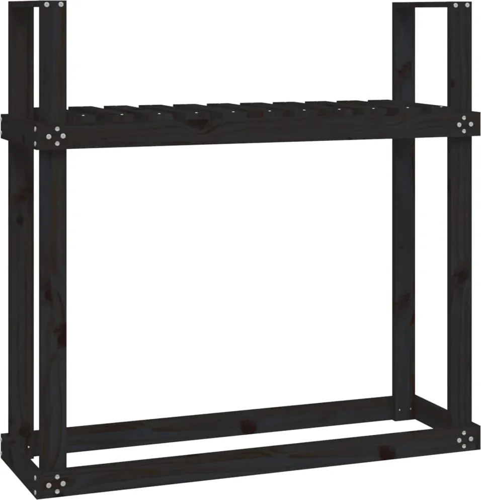 vidaXL fekete tömör fenyőfa tűzifatartó állvány 110x35x108,5 cm