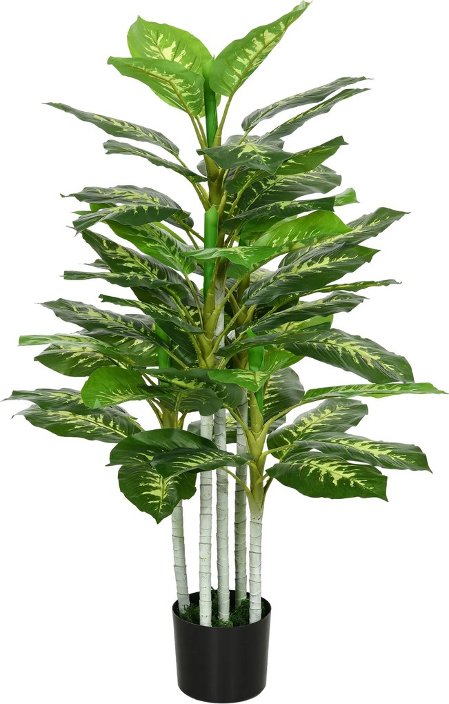 HOMCOM Mesterséges Dieffenbachia 120 cm, Nagy Mesterséges Növény, Cserépben, Mesterséges Fa Mesterséges Fűvel Nappali és Hálószoba Dekorációhoz, Kerth