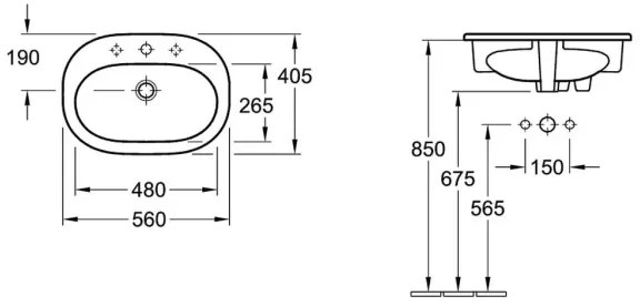 Villeroy & Boch 41615601 - Süllyesztett mosdó O.NOVO 56x40,5 cm kerámia/fehér