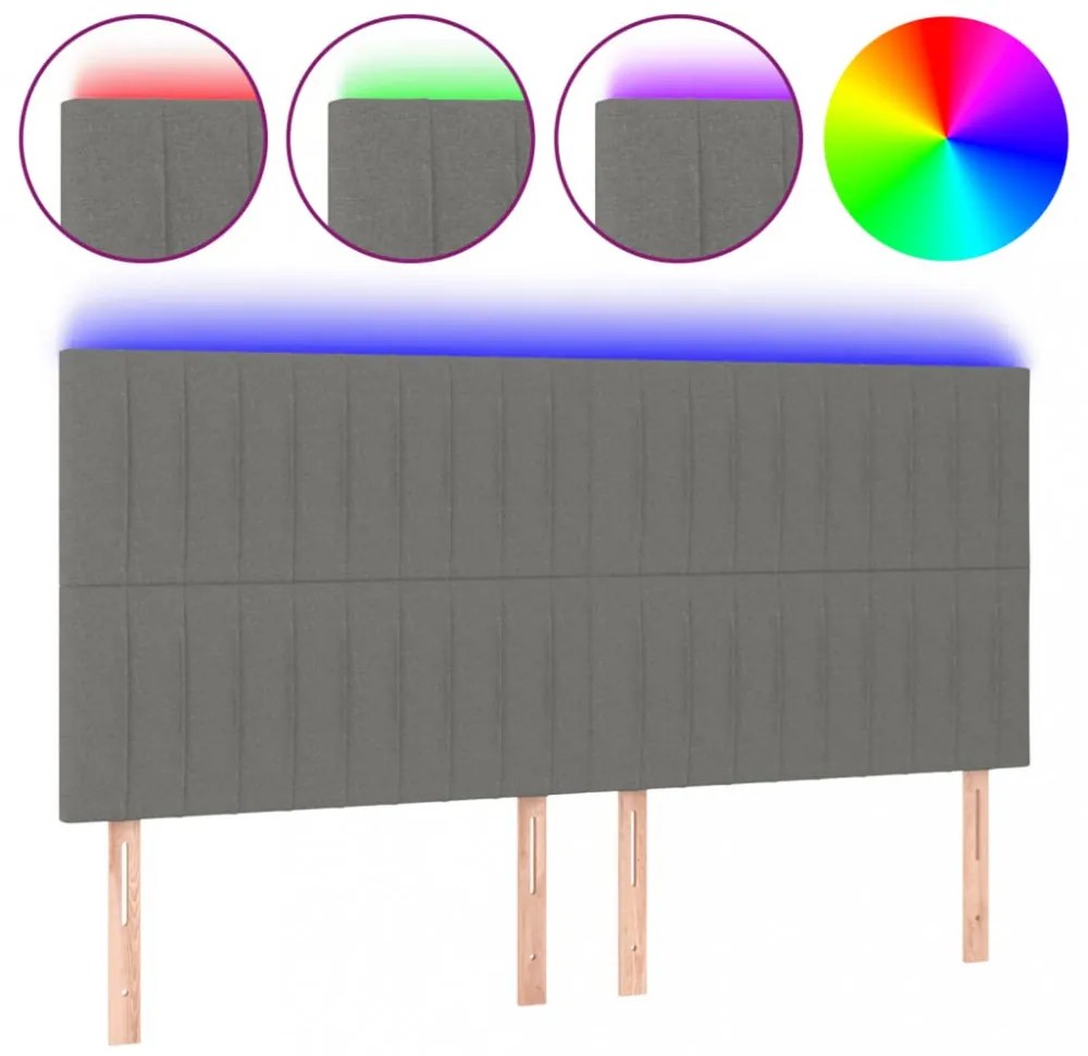 sötétszürke szövet LED-es fejtámla 200x5x118/128 cm