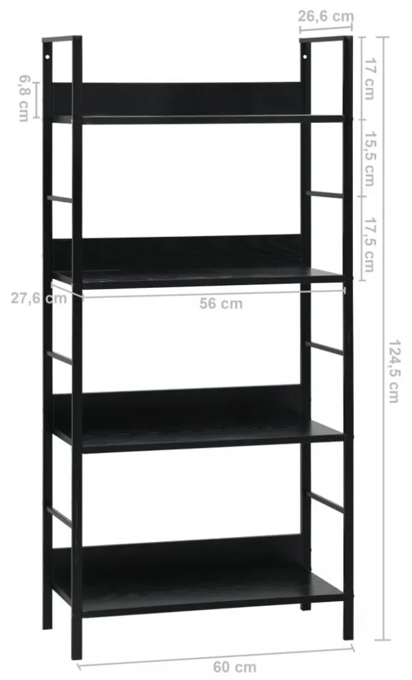 4 szintes fekete szerelt fa könyvespolc 60 x 27,6 x 124,5 cm