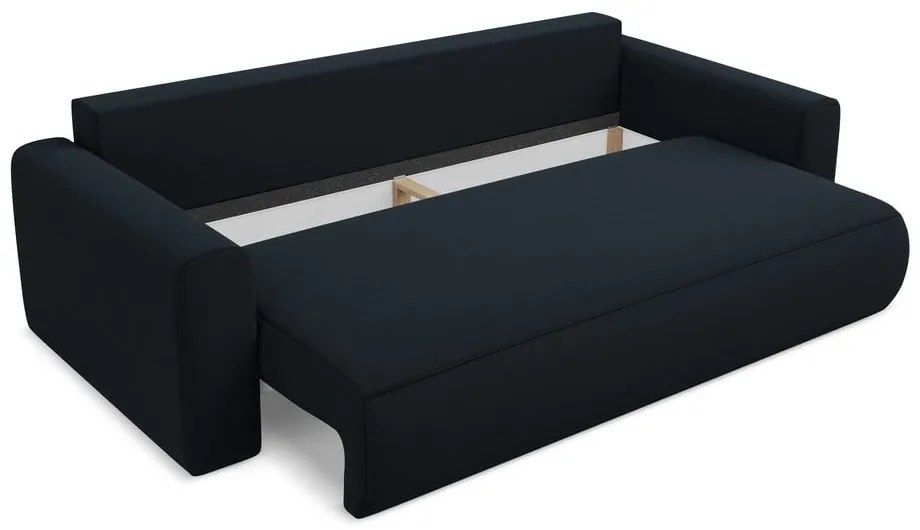 Sötétkék bársony kinyitható-tárolóhelyes kanapé 238 cm Kapua – Makamii