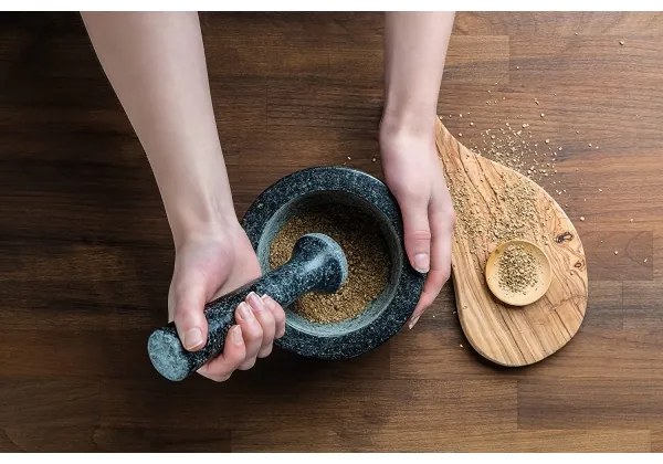 Cole&Mason - GRANITE gránit mozsár és törő, 18 cm, gránit/fekete