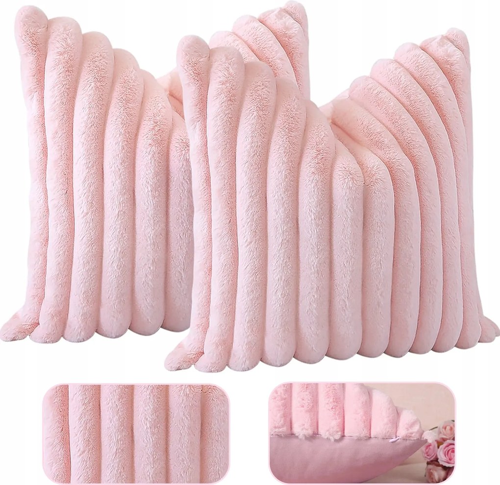 Párnahuzat, bársony, csíkos, puha, kényelmes, díszes, 2 db, rózsaszín, 45x45