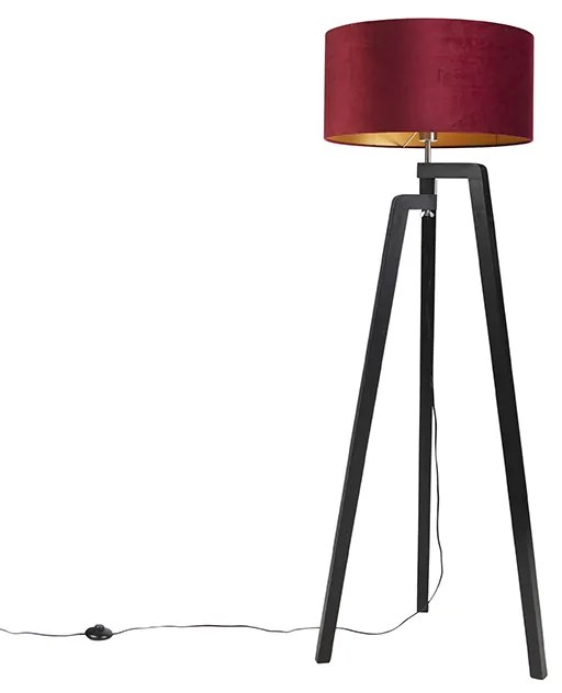 Állólámpa állvány fekete vörös árnyékkal és arany 50 cm - Puros