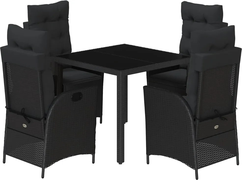 vidaXL 5 részes fekete polyrattan kerti étkezőgarnitúra párnákkal