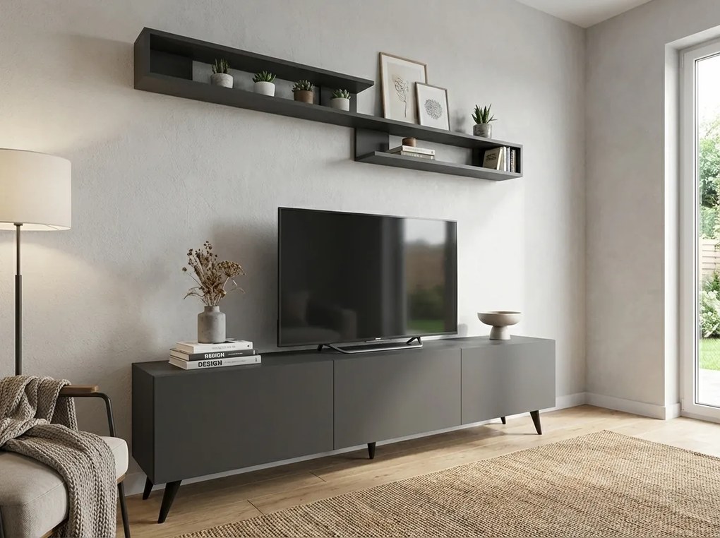 TV állvány MIYA 150 cm fali polccal, antracit színű