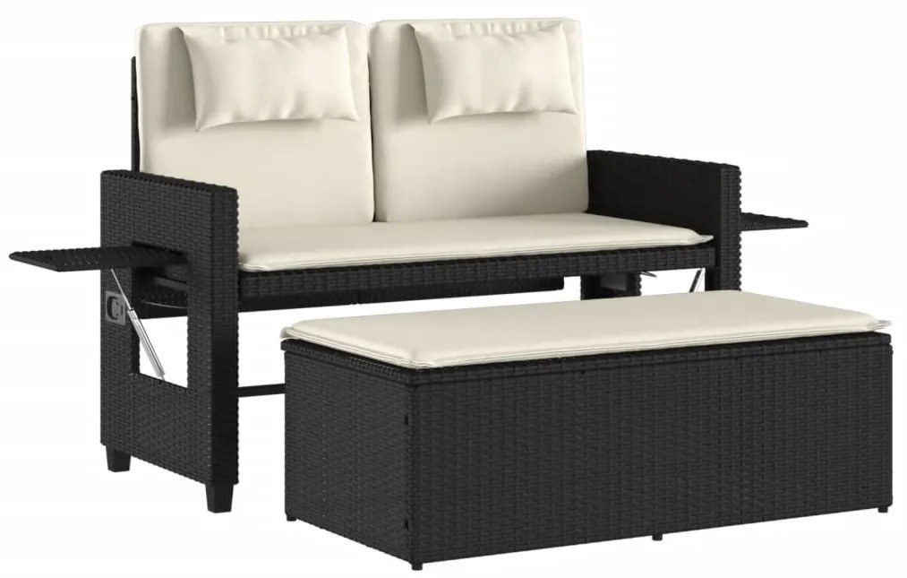 fekete polyrattan dönthető kerti pad párnával