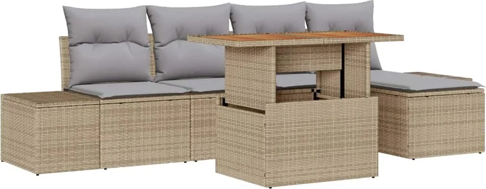 vidaXL Kerti Kanapé Szett tárolóval 6 pcs Bézs Poli rattan