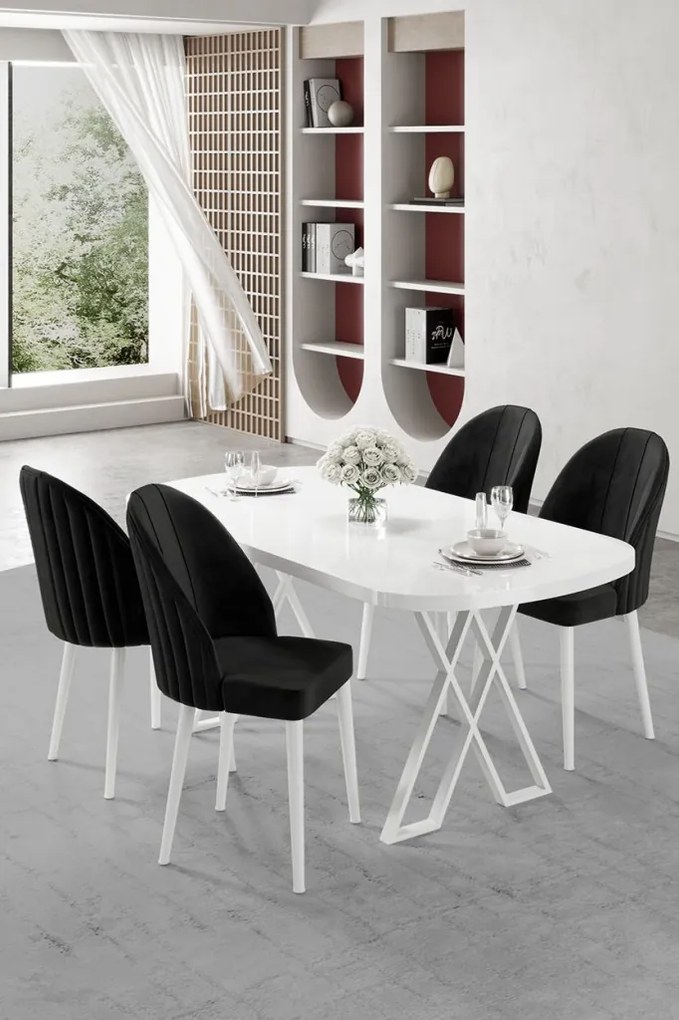 Kaye étkezőgarnitúra, fehér-fekete, 168 cm – TR240CHR2808