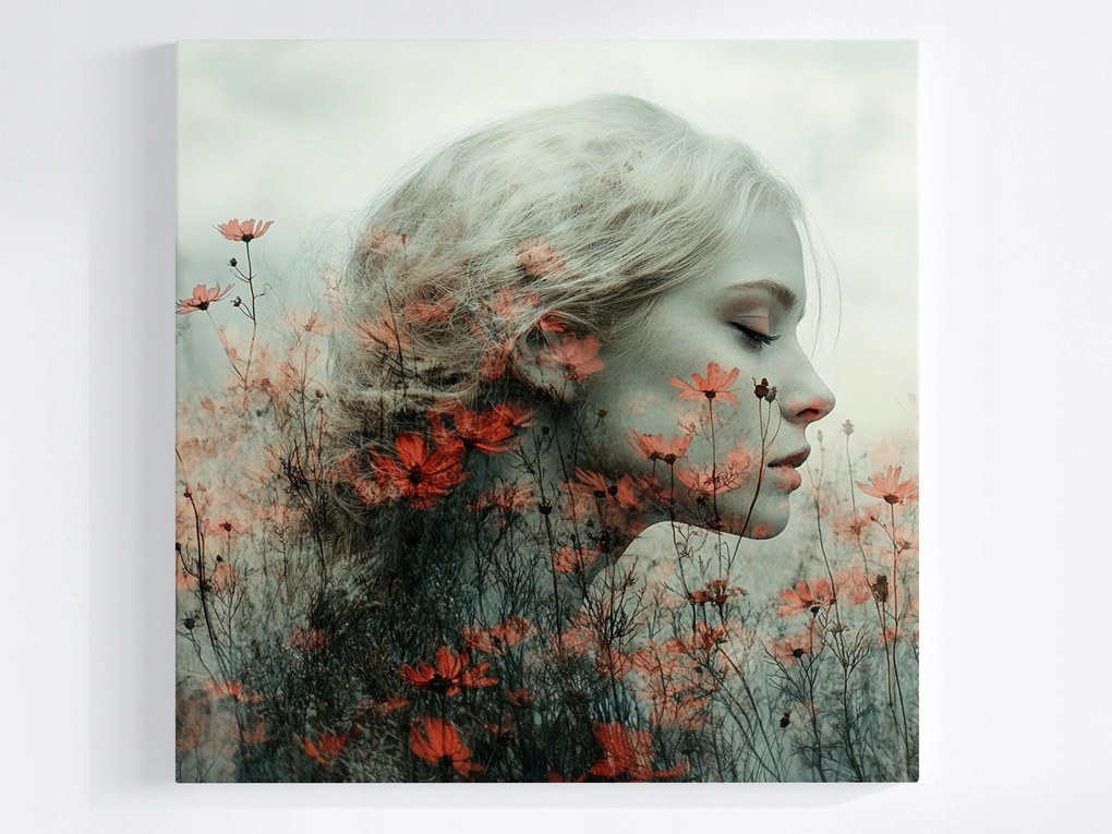 Poszter Portré Nő Profil Mezei Virágok Rét 80x80