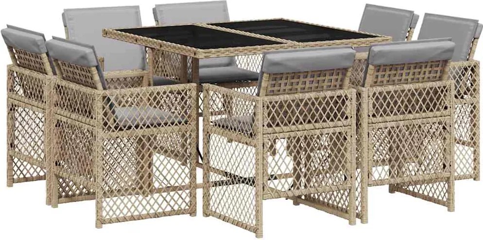 vidaXL 9 részes vegyes bézs polyrattan kerti étkezőgarnitúra párnákkal