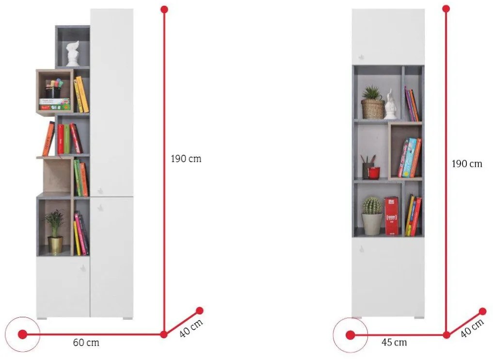SIGMAR 4 gyerekszoba, beton/fehér/tölgy