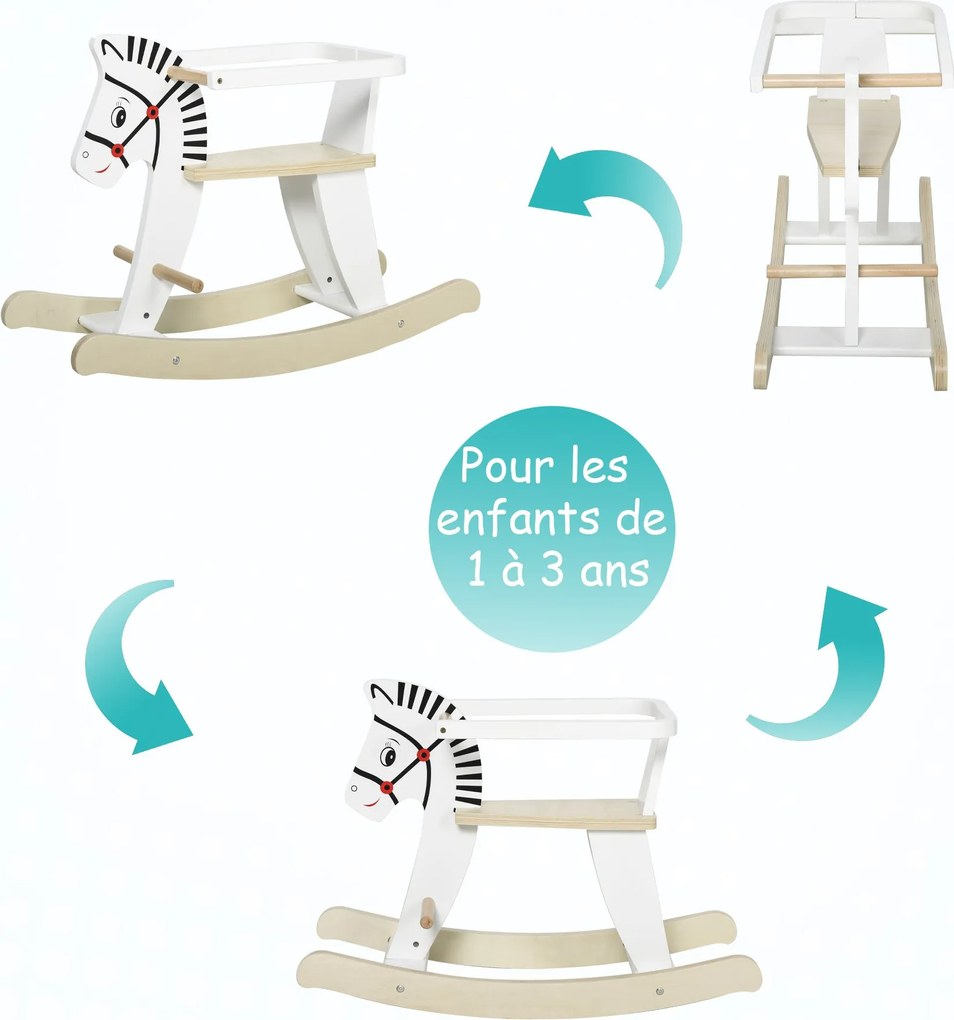 HOMCOM Zebra Hinta Ló - Fából készült Hinta Ló - Fából készült Hinta Játék - Fogantyúkkal és Biztonsági Gyűrűvel | Aosom