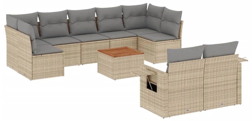 10 részes vegyes bézs polyrattan kerti ülőgarnitúra párnákkal