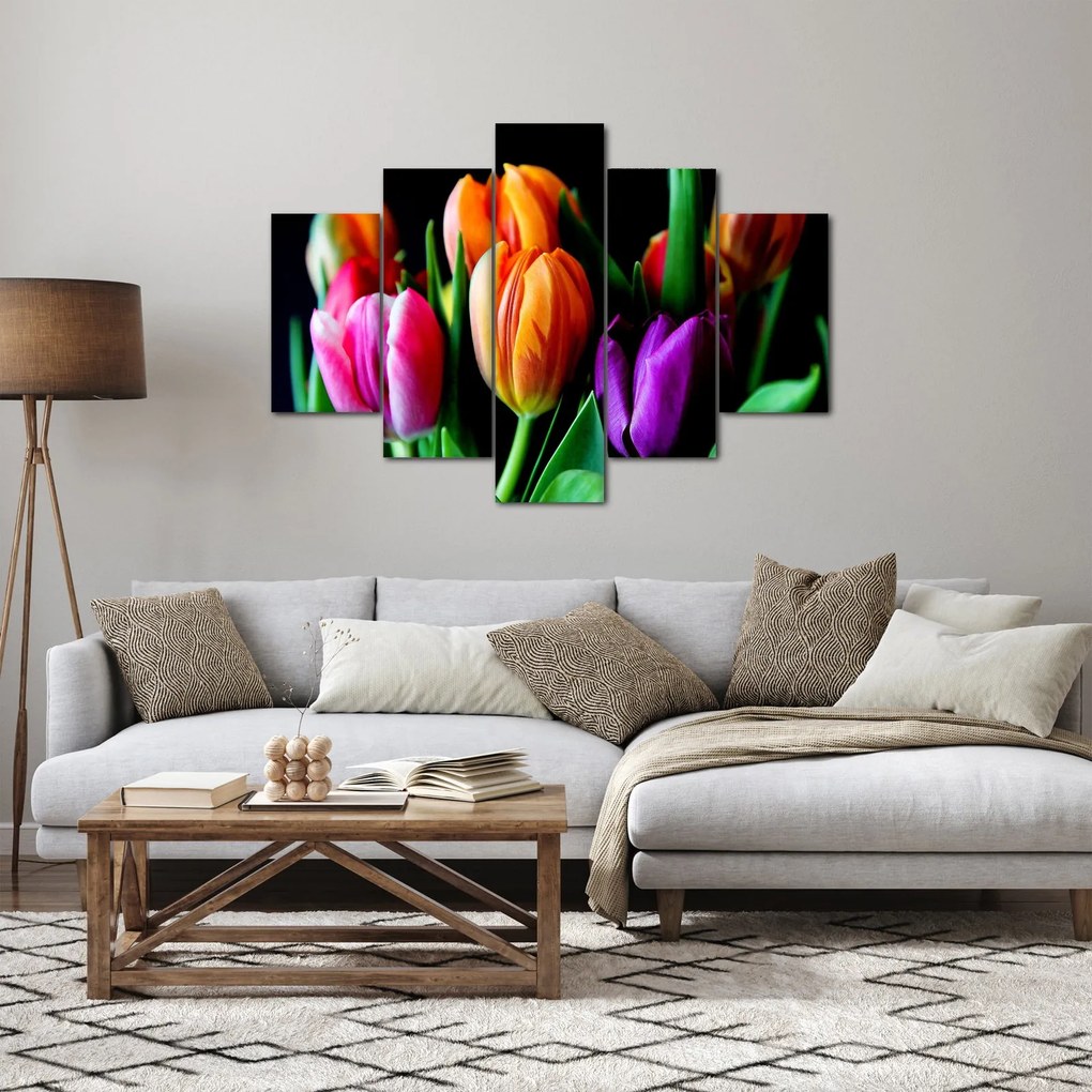 Tulipánok képe fekete alapon (150x105 cm)