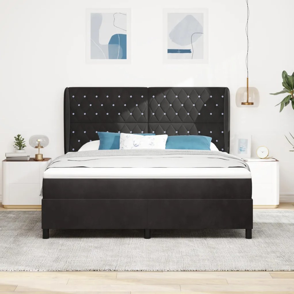 Boxspring Ágy Matrac Fekete 180x200 cm Bársony