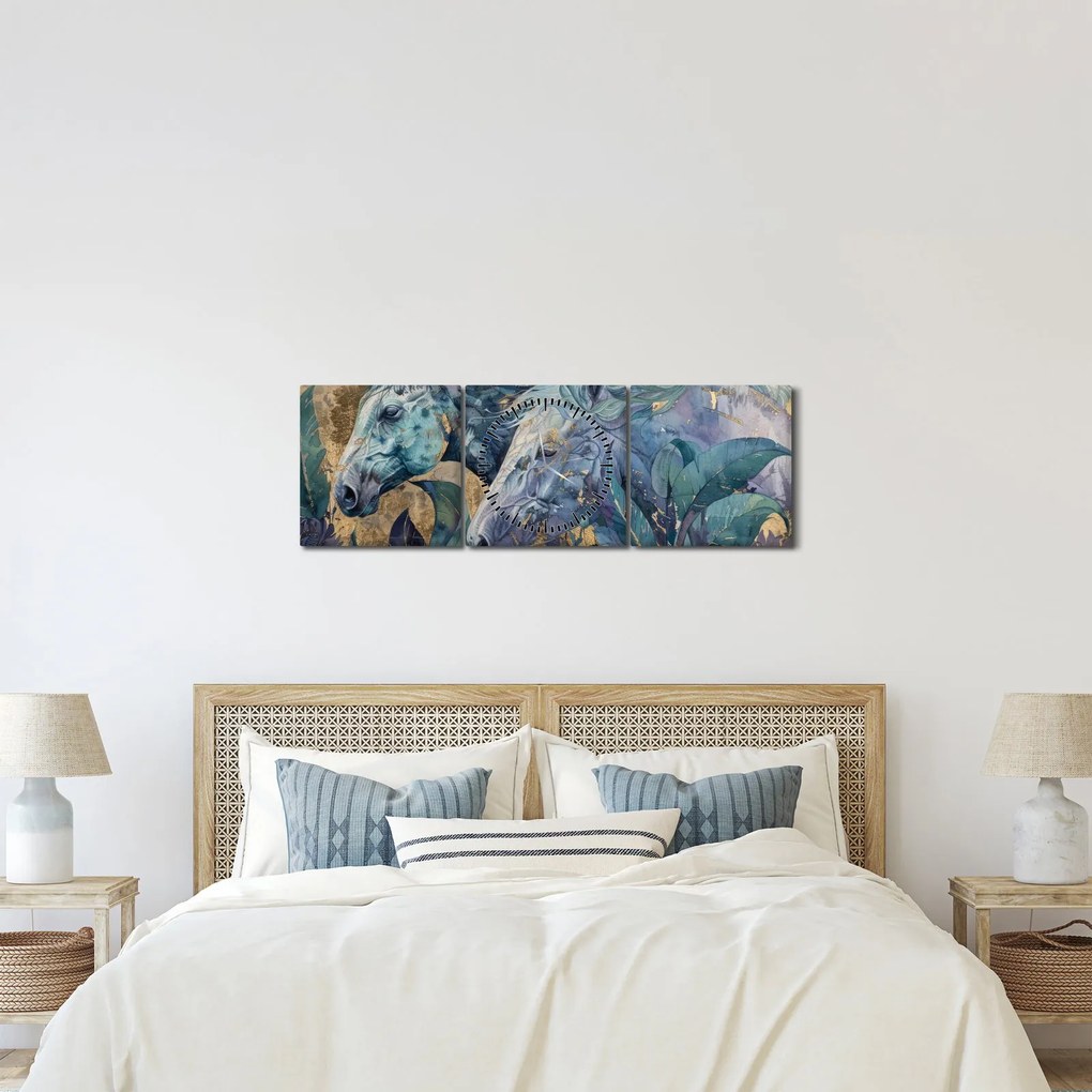 Kép - Lovak arany háttérrel (órával) (90x30 cm)