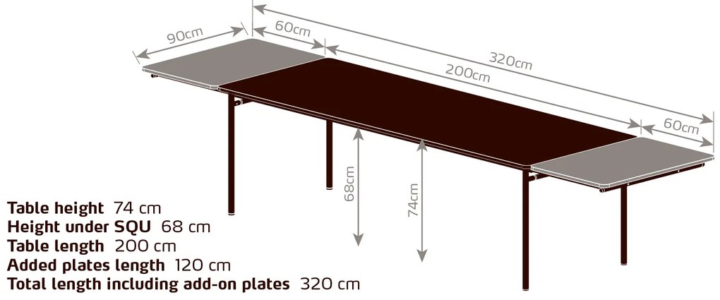 Összecsukható étkezőasztal Taffel, 90 x 200-320 cm, többféle változat - Eva Solo Szín: füstös szürke