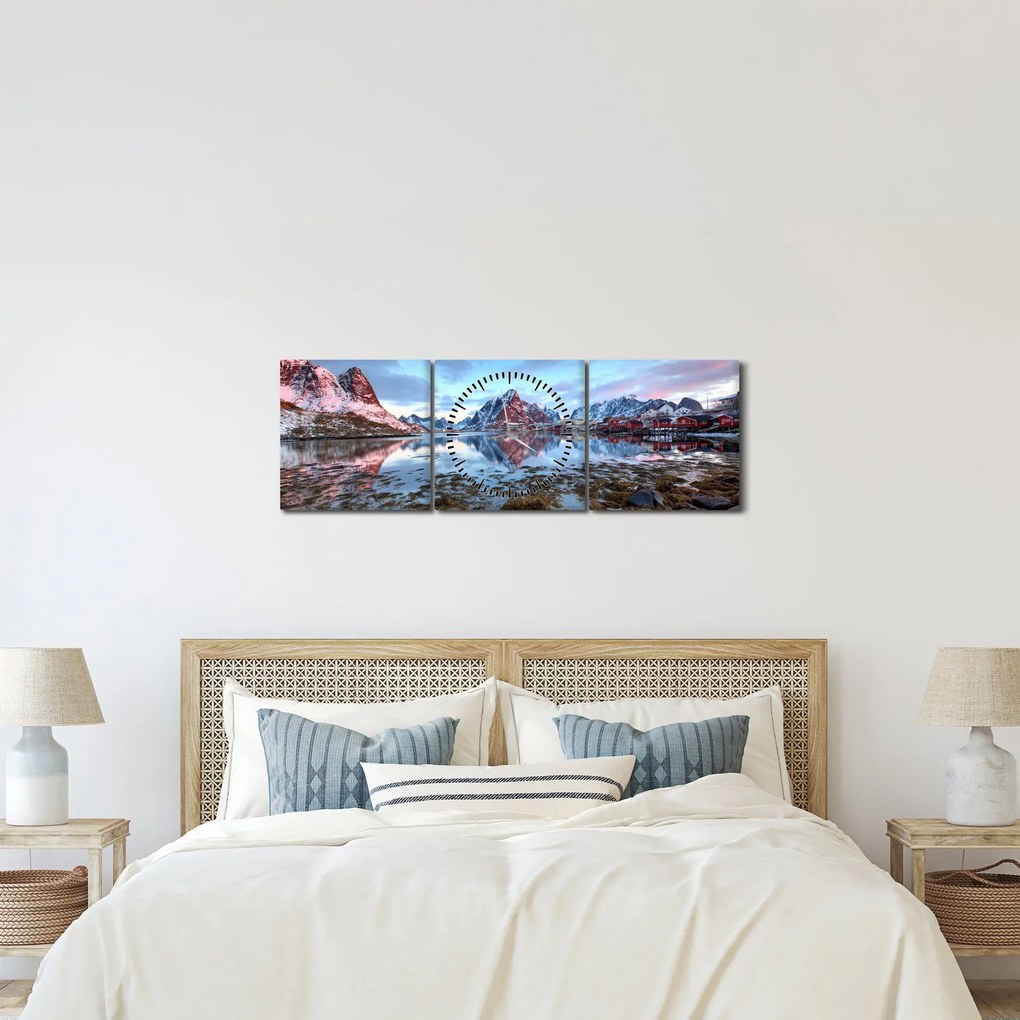 Kép - Napfelkelte Reine felett (órával) (90x30 cm)