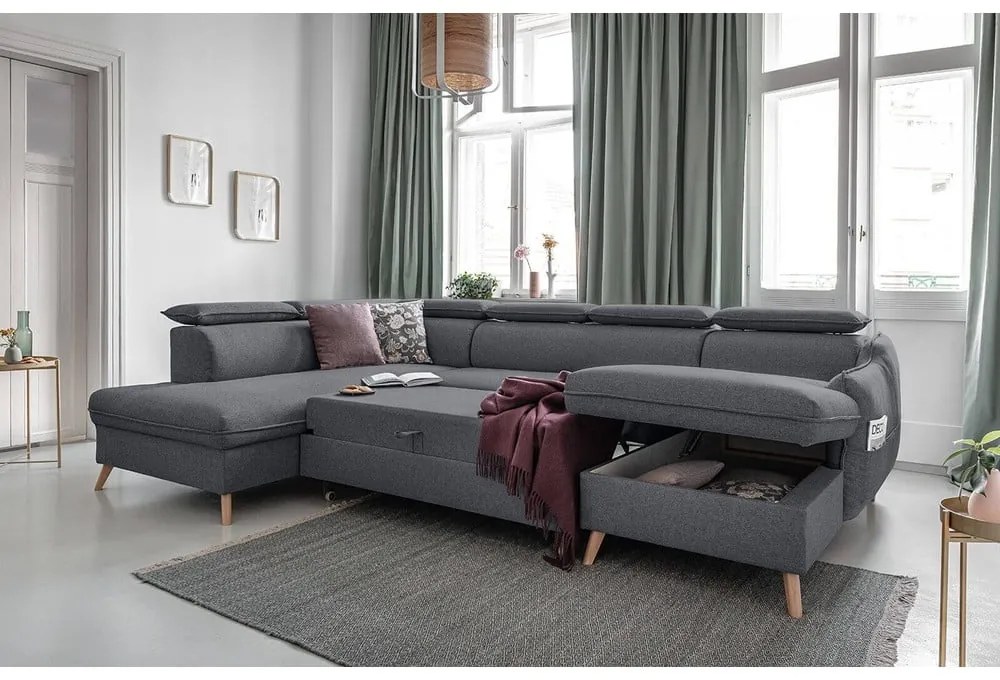 Sötétszürke kinyitható sarokkanapé (bal oldali) Sweet Harmony – Miuform
