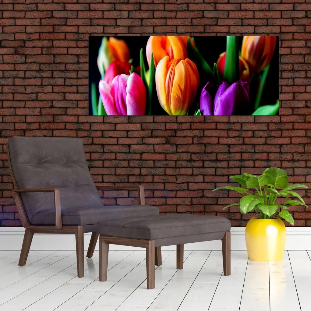 Tulipánok képe fekete alapon (120x50 cm)