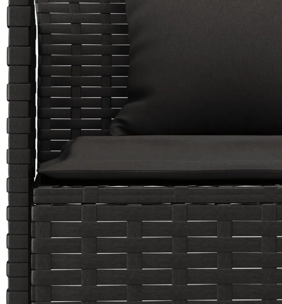 L-alakú fekete polyrattan kerti kanapé párnákkal