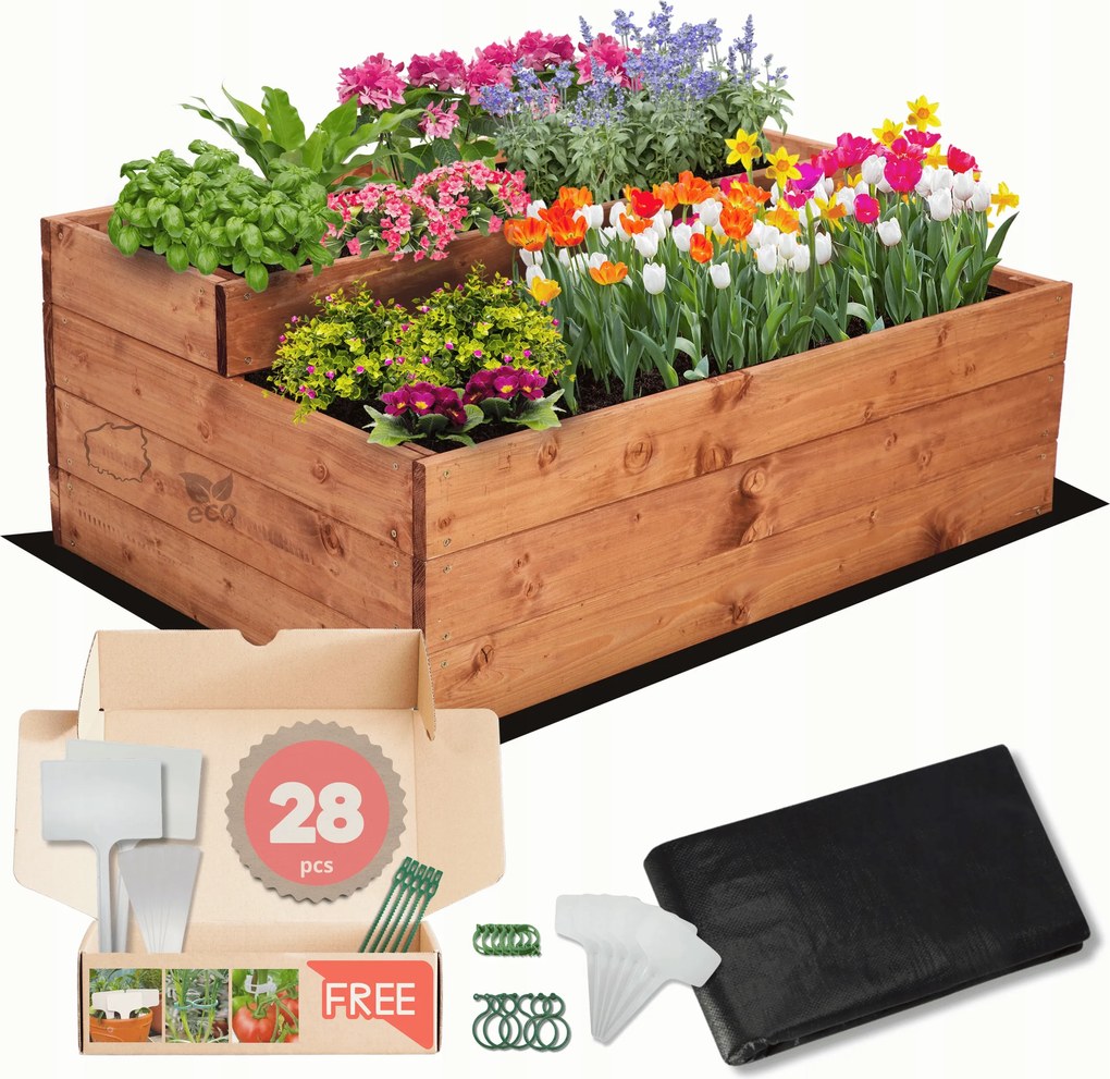 Zöldségtartó fa láda virágtartó lépcsőzetes ágyás impregnáló 36x90x60